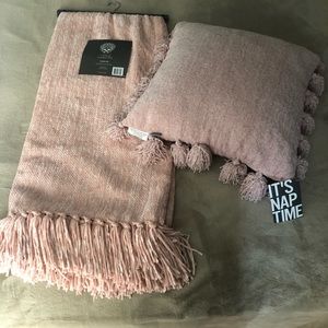 Dusty Pink Throw Pillow and Throw Blanket